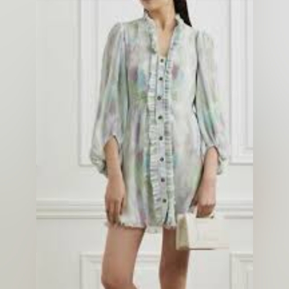 GANNI Dress, NWT, Pastels, Micro-Pleats, Ruffles, Size 14 - Picture 5 of 15